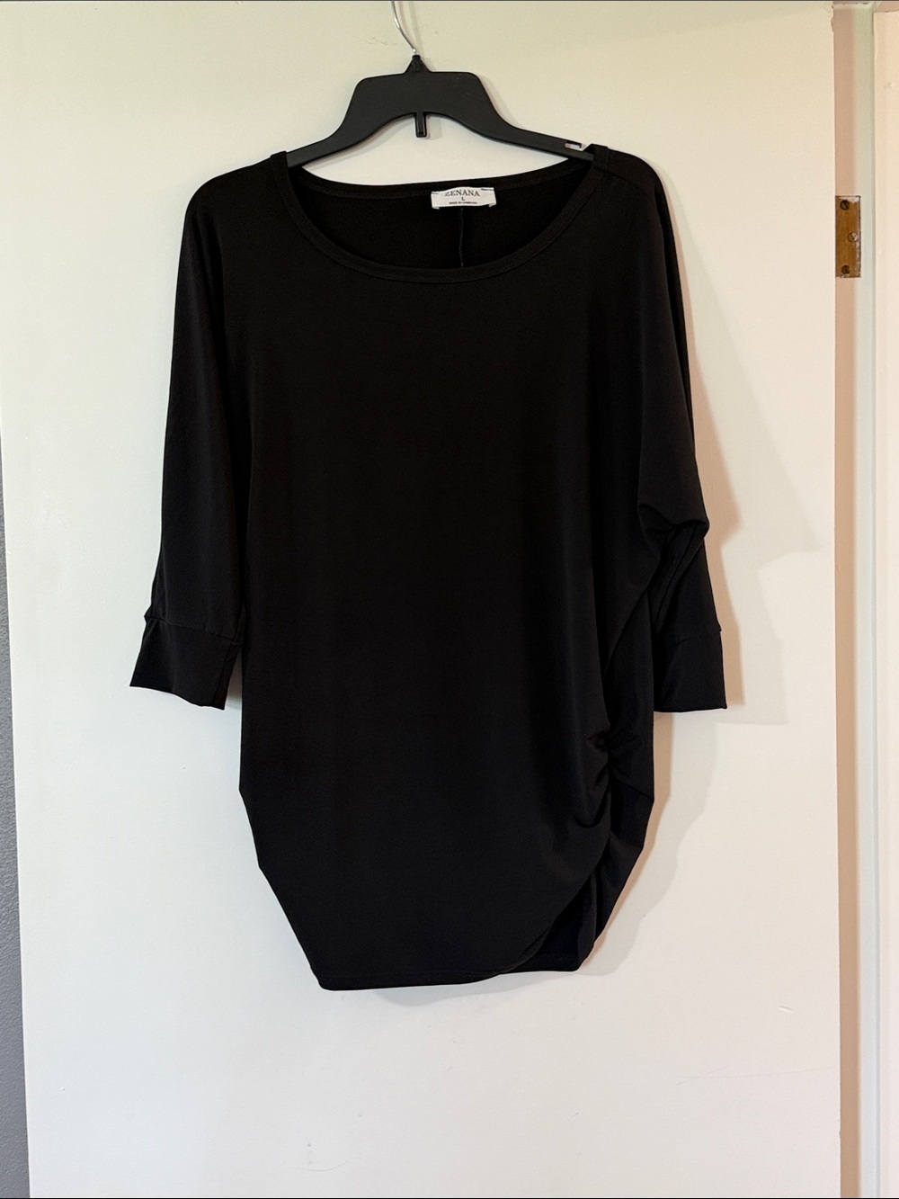 Zenana Outfitters Black Side-Ruche Dolman Tunic